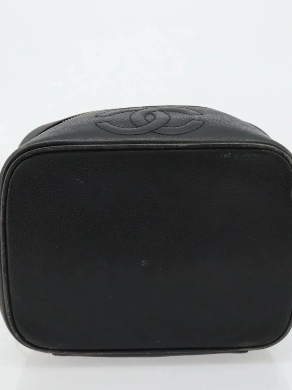 CHANEL Vanity Hand Bag Grained Calf Skin Black Gold CC Auth 176421